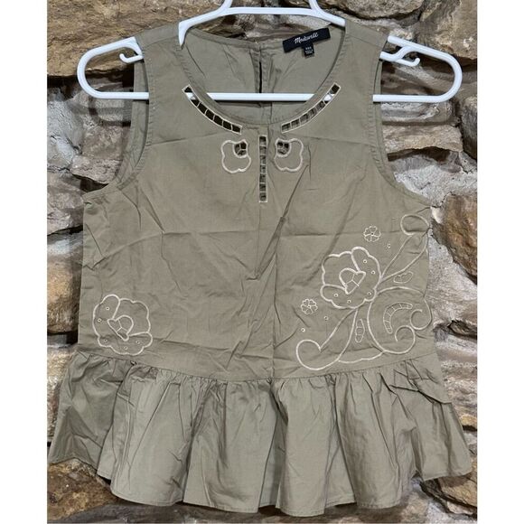 Women’s Madewell Embroidered Cutout Peplum Tank Top Tan Size XXS - Picture 1 of 5